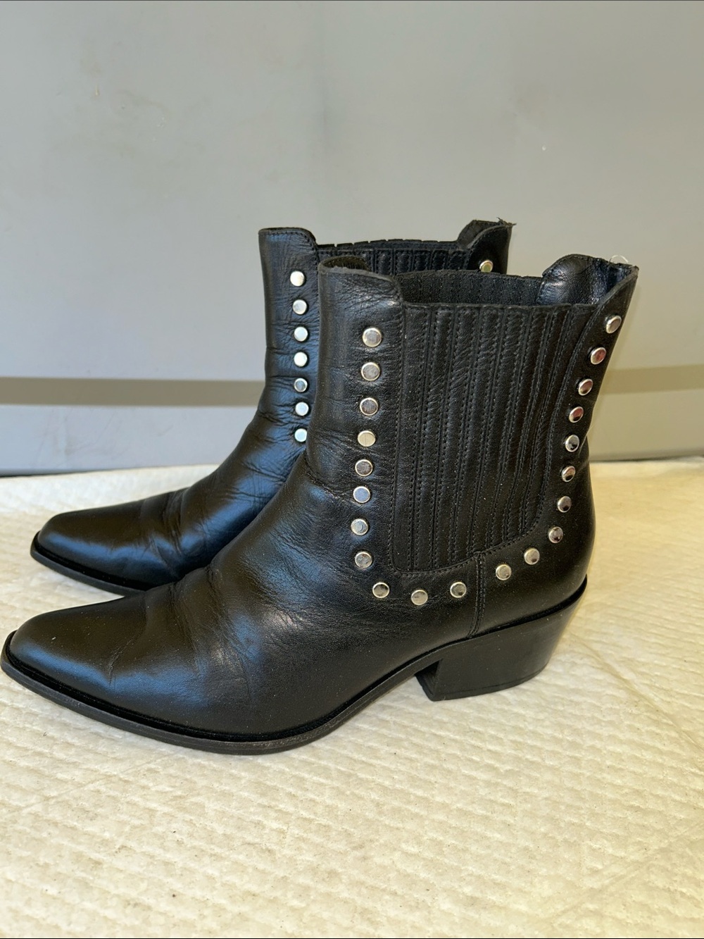 Women's Black Studded Leather Chelsea Ankle Booties